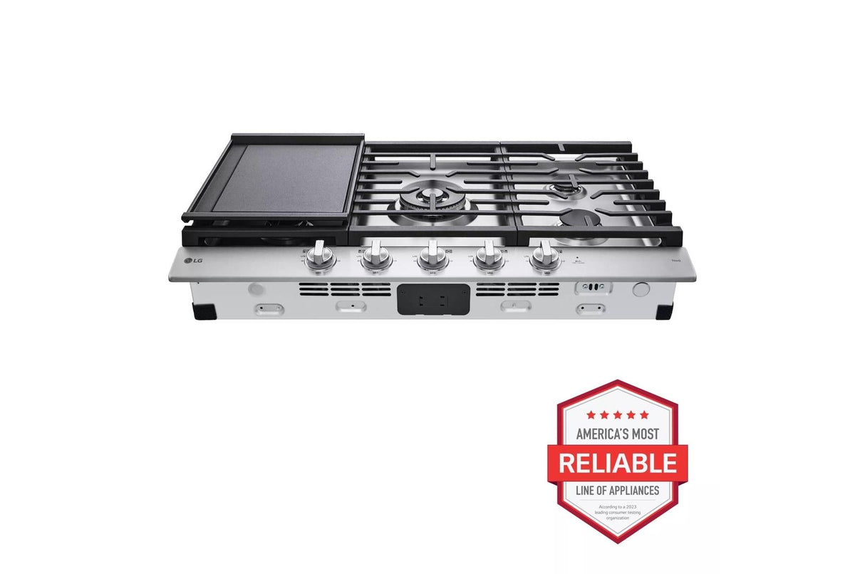 36" Smart Gas Cooktop with UltraHeat(TM) 22K BTU Dual Burner and LED Knobs - (CBGJ3627S)