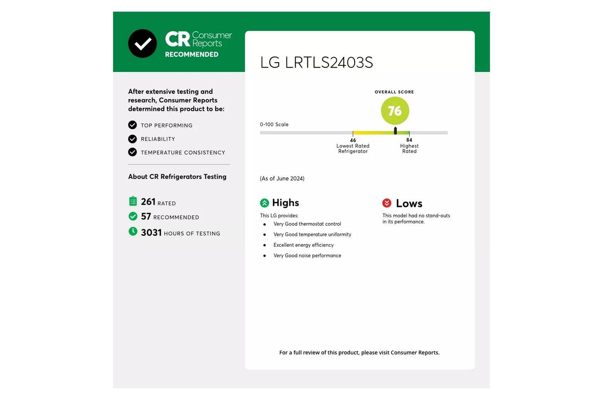 24 cu. ft. Top Freezer Refrigerator - (LRTLS2403S)