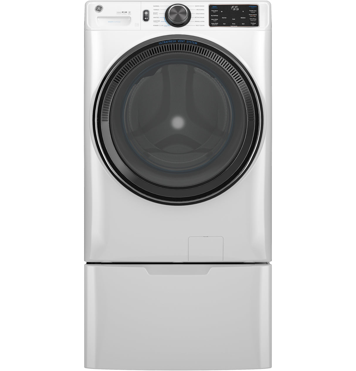 GE(R) ENERGY STAR(R) 5.0 cu. ft. Capacity Smart Front Load Steam Washer with SmartDispense(TM) UltraFresh Vent System with OdorBlock(TM) and Sanitize + Allergen - (GFW655SSVWW)