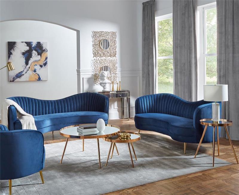 Sophia Camel Back Living Room Set Blue - (506861S2)