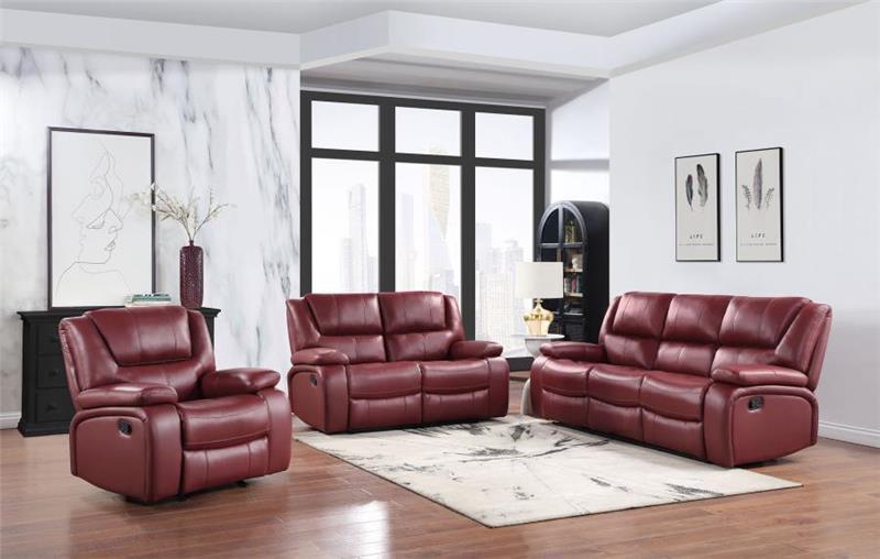 Camila 3-piece Upholstered Reclining Sofa Set Red Faux Leather - (610241S3)