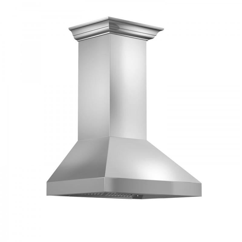 ZLINE Professional Convertible Vent Wall Mount Range Hood in Stainless Steel with Crown Molding (597CRN) - (597CRN30)