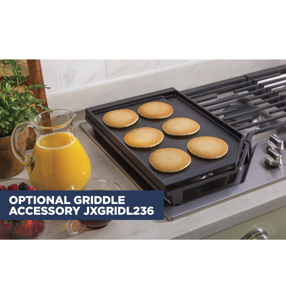 GE(R) 36" Built-In Gas Cooktop with 5 Burners and Dishwasher Safe Grates - (JGP5036SLSS)