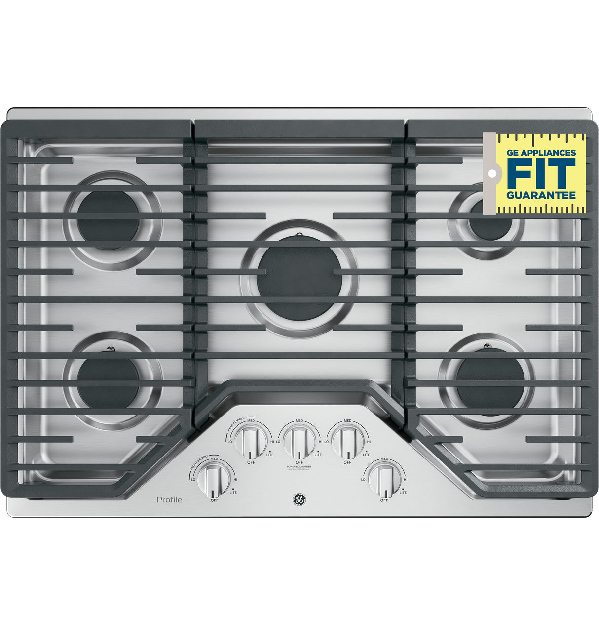 GE Profile(TM) 30" Built-In Gas Cooktop with 5 Burners and an Optional Extra-Large Cast Iron Griddle - (PGP7030SLSS)