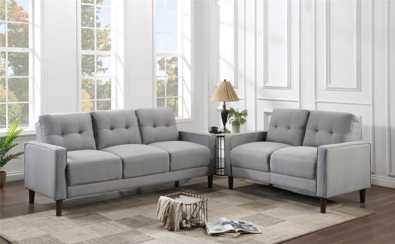 Bowen 2-piece Upholstered Track Arms Tufted Sofa Set Grey - (506781S2)