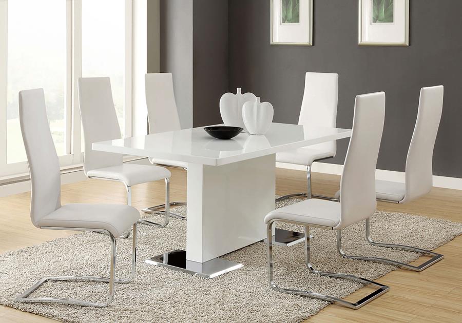 Anges T-shaped Pedestal Dining Table Glossy White - (102310)