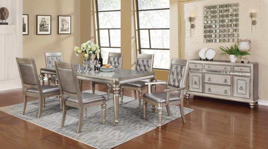 Bling Game Rectangular Dining Table With Leaf Metallic Platinum - (106471)