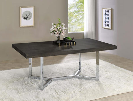 Benson Rectangular Trestle Base Dining Table Dark Oak and Chrome - (107121)