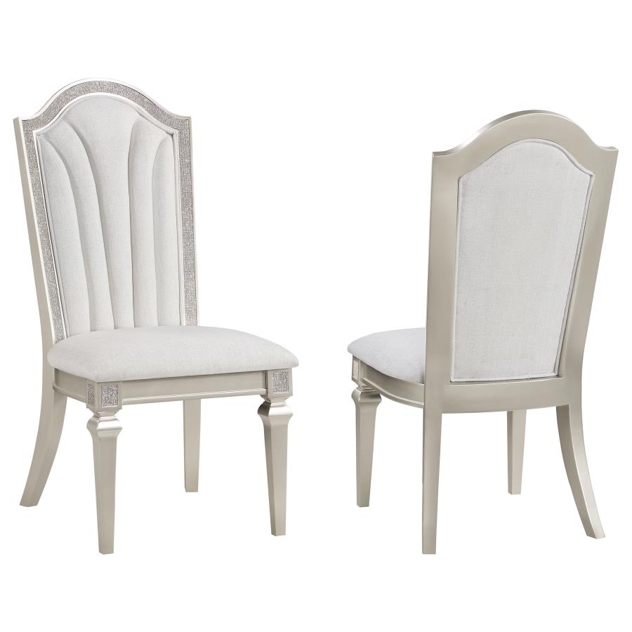 Evangeline Upholstered Dining Side Chair With Faux Diamond Trim Ivory and Silver Oak (set of 2) - (107552)