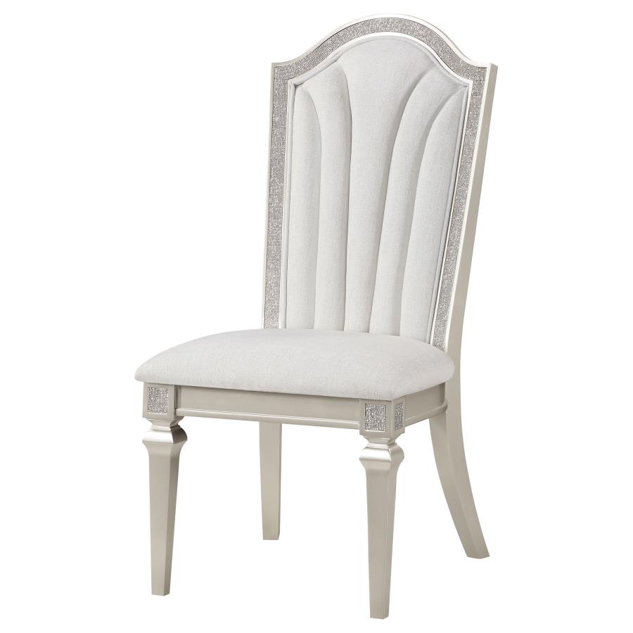 Evangeline Upholstered Dining Side Chair With Faux Diamond Trim Ivory and Silver Oak (set of 2) - (107552)
