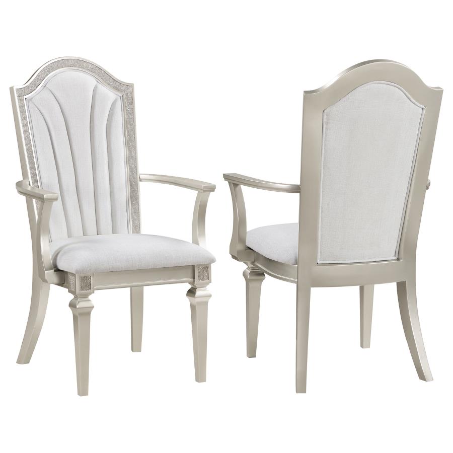 Evangeline Upholstered Dining Arm Chair With Faux Diamond Trim Ivory and Silver Oak (set of 2) - (107553)