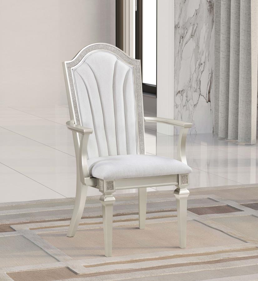 Evangeline Upholstered Dining Arm Chair With Faux Diamond Trim Ivory and Silver Oak (set of 2) - (107553)