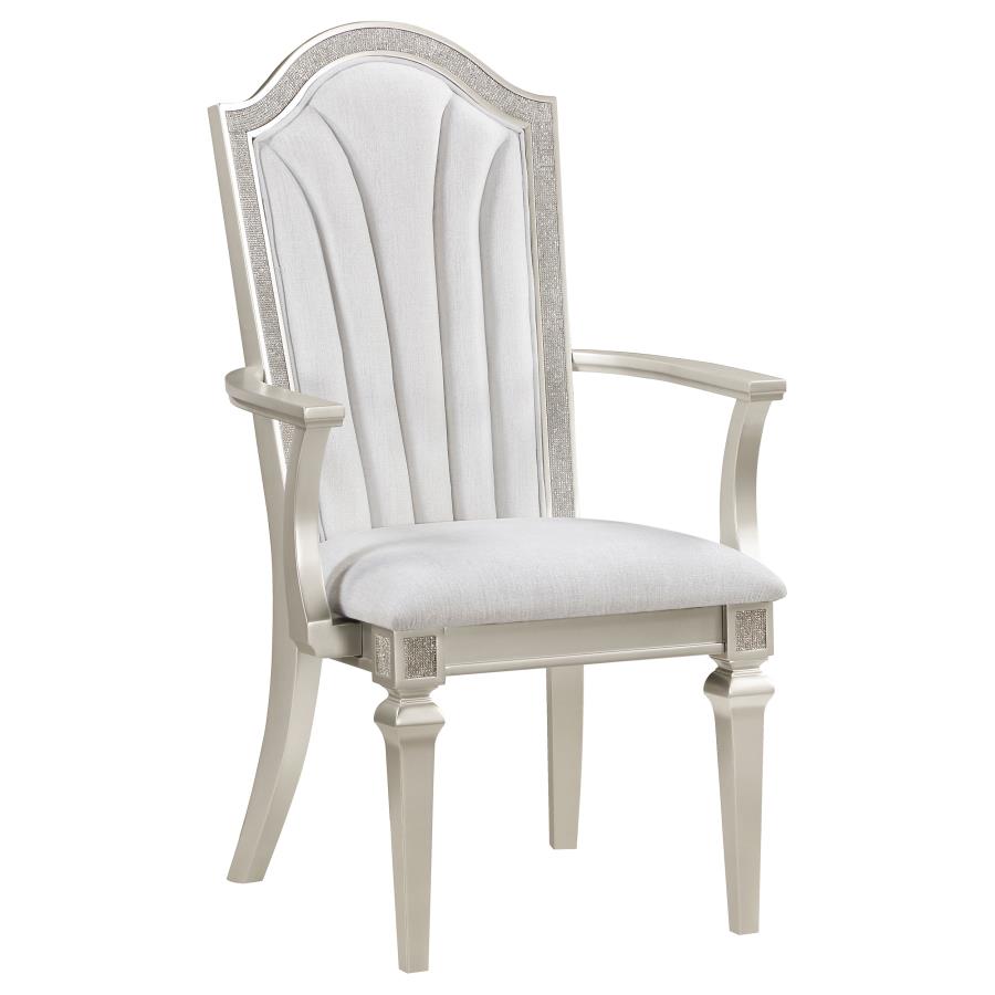 Evangeline Upholstered Dining Arm Chair With Faux Diamond Trim Ivory and Silver Oak (set of 2) - (107553)