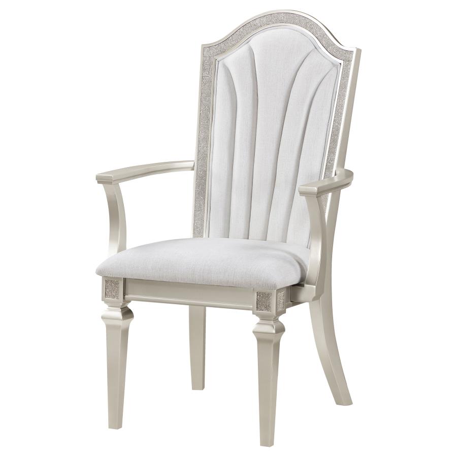 Evangeline Upholstered Dining Arm Chair With Faux Diamond Trim Ivory and Silver Oak (set of 2) - (107553)
