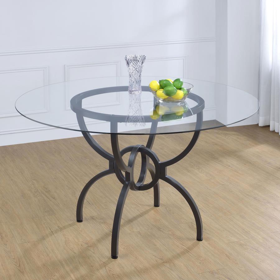 Aviano 48" Round Glass Top Dining Table Clear and Gunmetal - (108291BG)