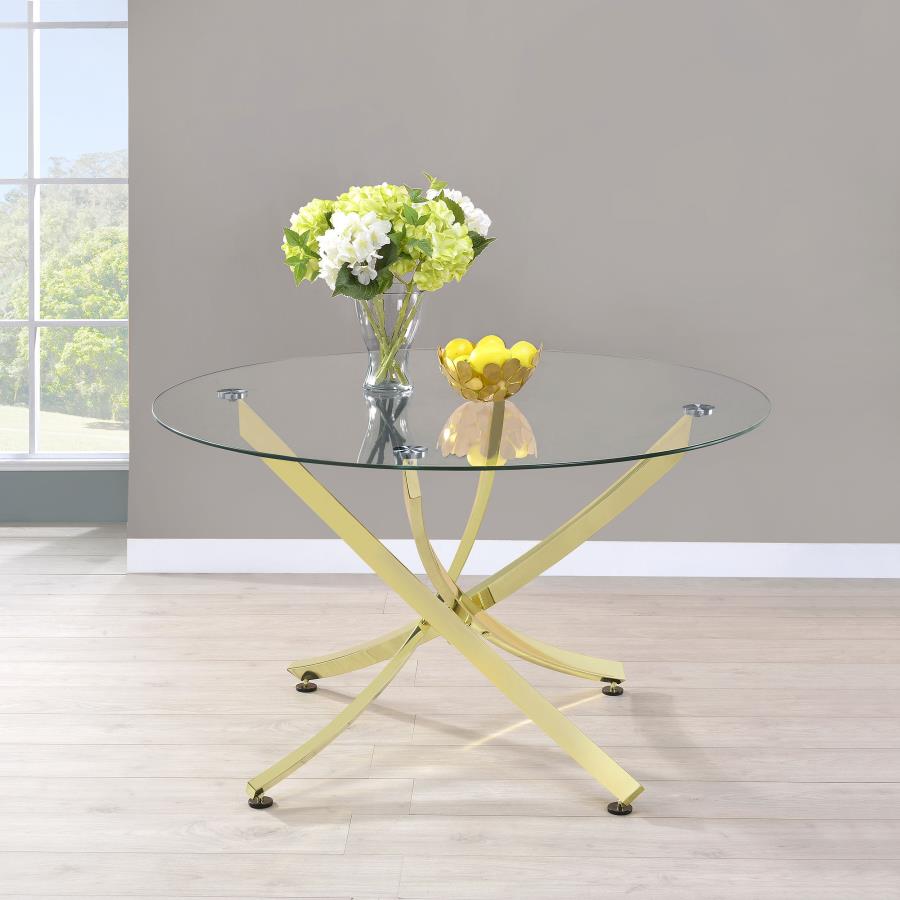 Beckham Round Dining Table Brass and Clear - (108441)