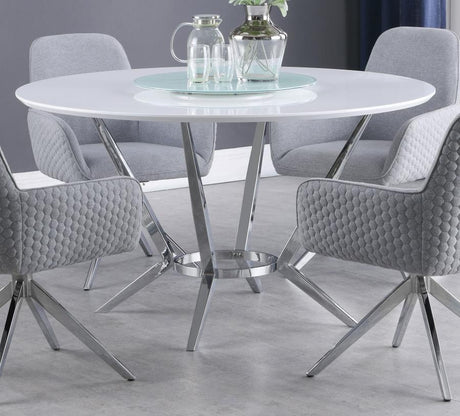 Abby Round Dining Table With Lazy Susan White and Chrome - (110321)