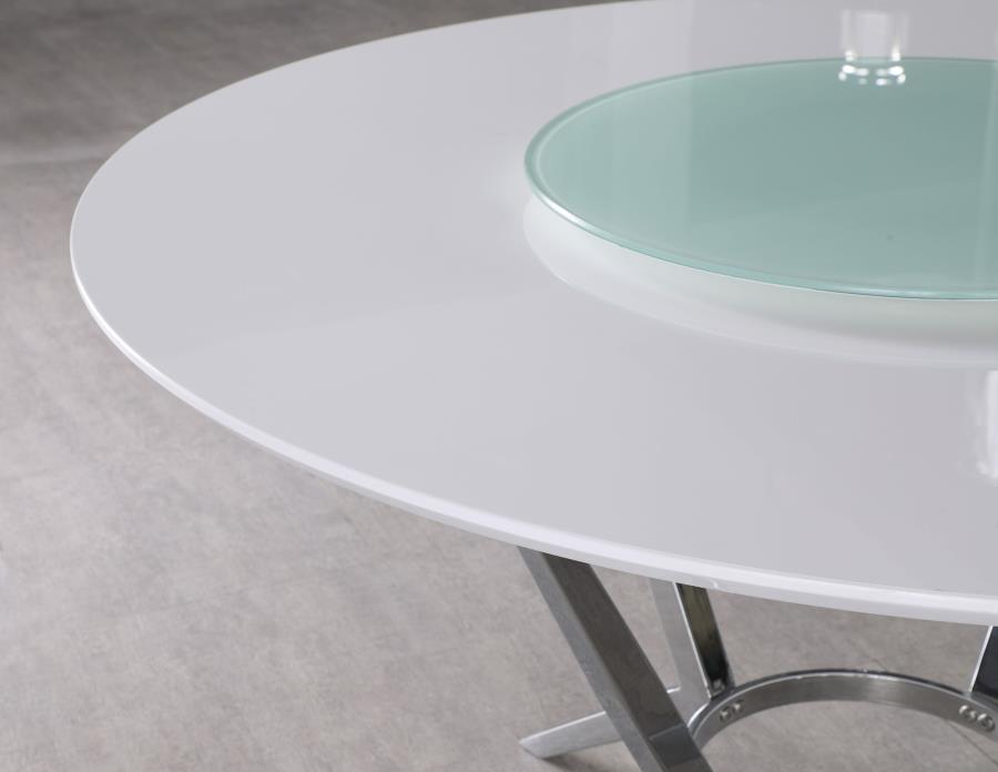 Abby Round Dining Table With Lazy Susan White and Chrome - (110321)