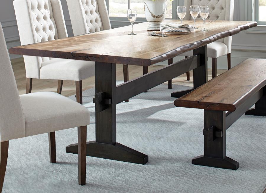 Bexley Live Edge Trestle Dining Table Natural Honey and Espresso - (110331)