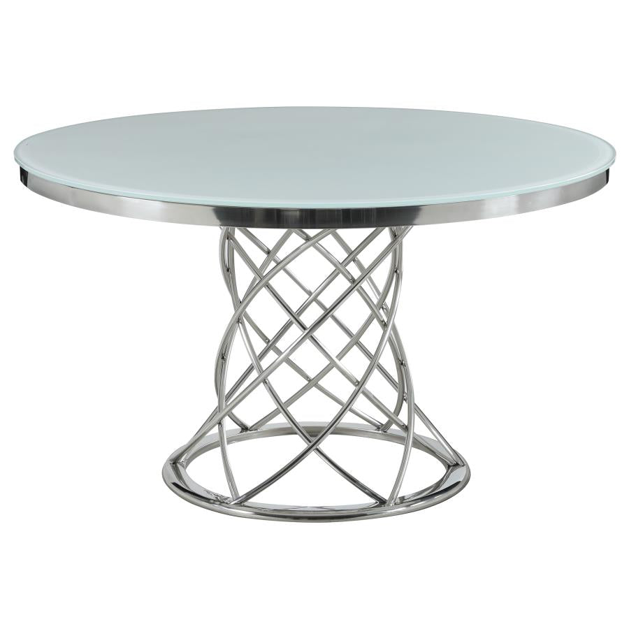Irene Round Glass Top Dining Table White and Chrome - (110401)