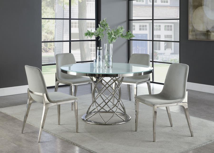 Irene Round Glass Top Dining Table White and Chrome - (110401)
