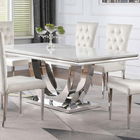 Kerwin Rectangle Faux Marble Top Dining Table White and Chrome - (111101)