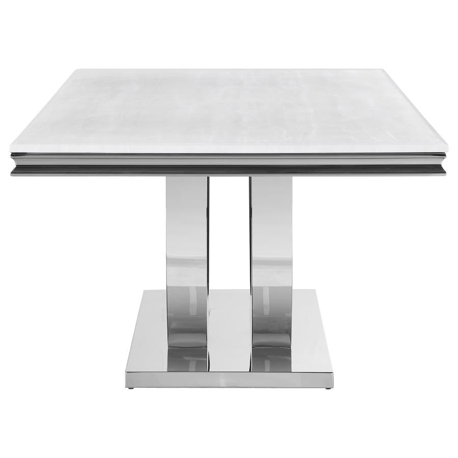 Kerwin Rectangle Faux Marble Top Dining Table White and Chrome - (111101)