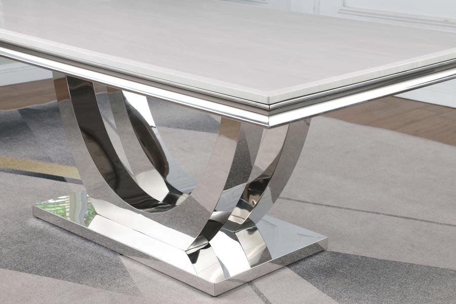 Kerwin Rectangle Faux Marble Top Dining Table White and Chrome - (111101)