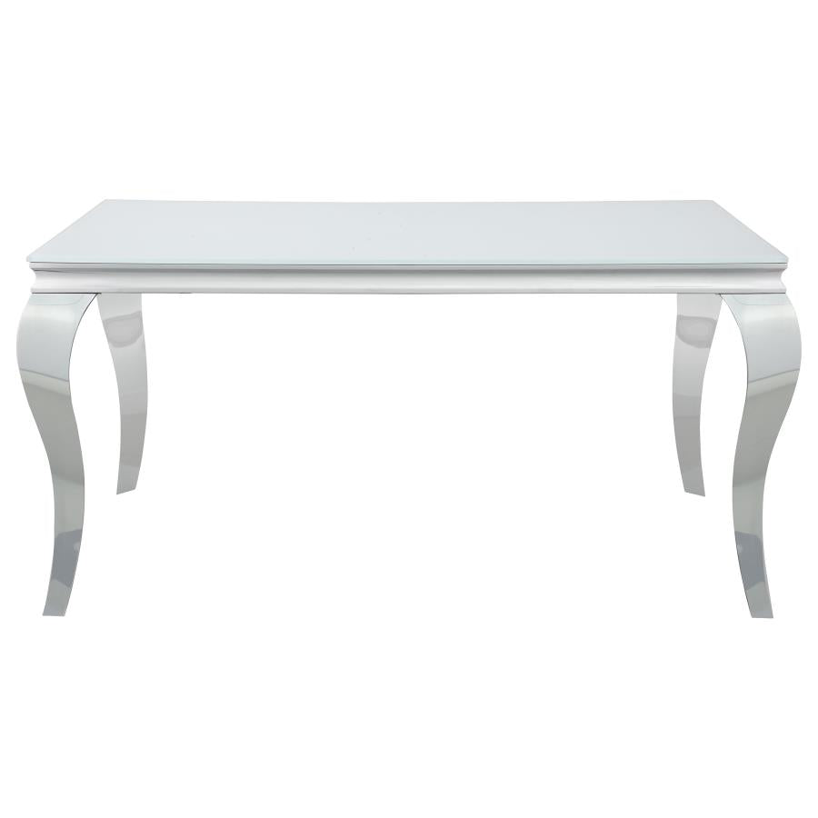 Carone Rectangular Glass Top Dining Table White and Chrome - (115091)