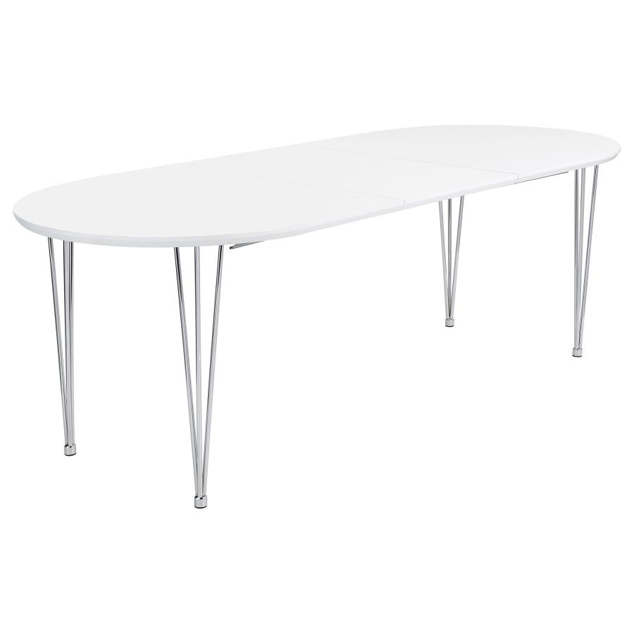 Heather Oval Dining Table With Hairpin Legs Matte White and Chrome - (115141)