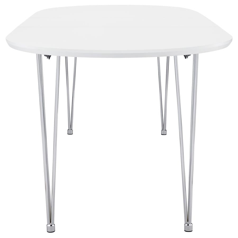 Heather Oval Dining Table With Hairpin Legs Matte White and Chrome - (115141)