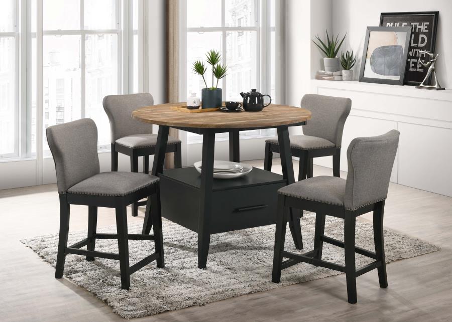 Gibson 1-drawer Round Counter Height Table Yukon Oak and Black - (115158)