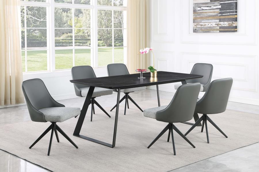 Smith Rectangle Ceramic Top Dining Table Black and Gunmetal - (115231)