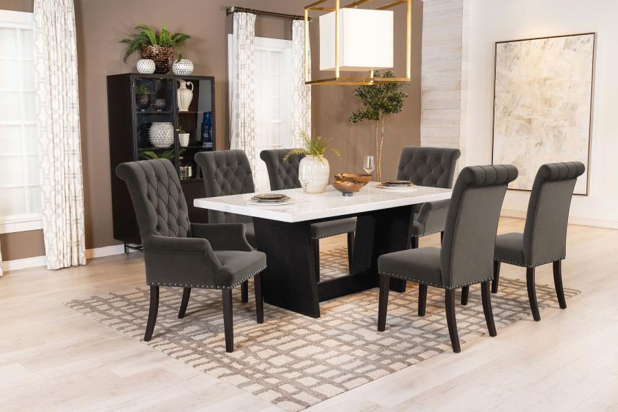 Sherry Trestle Base Marble Top Dining Table Espresso and White - (115511)