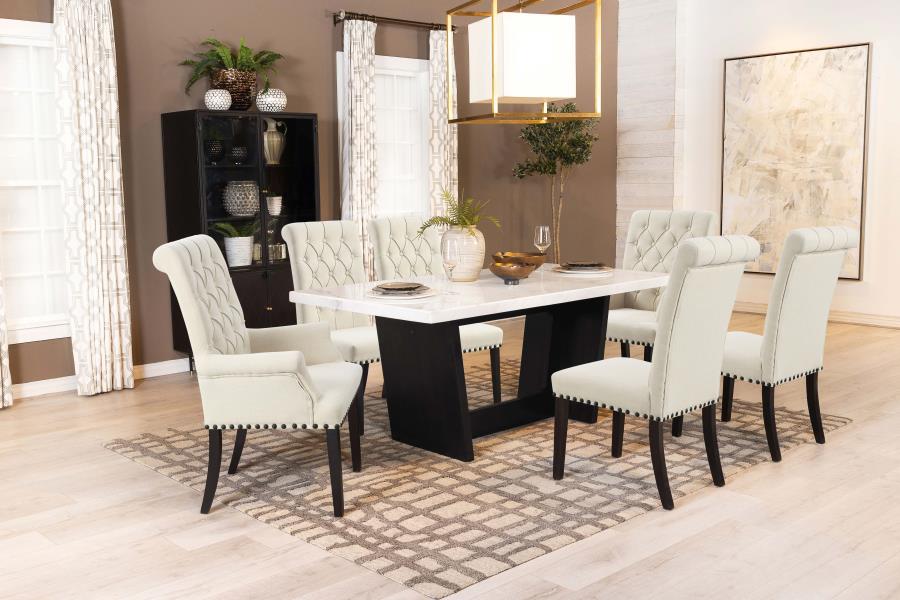 Sherry Trestle Base Marble Top Dining Table Espresso and White - (115511)