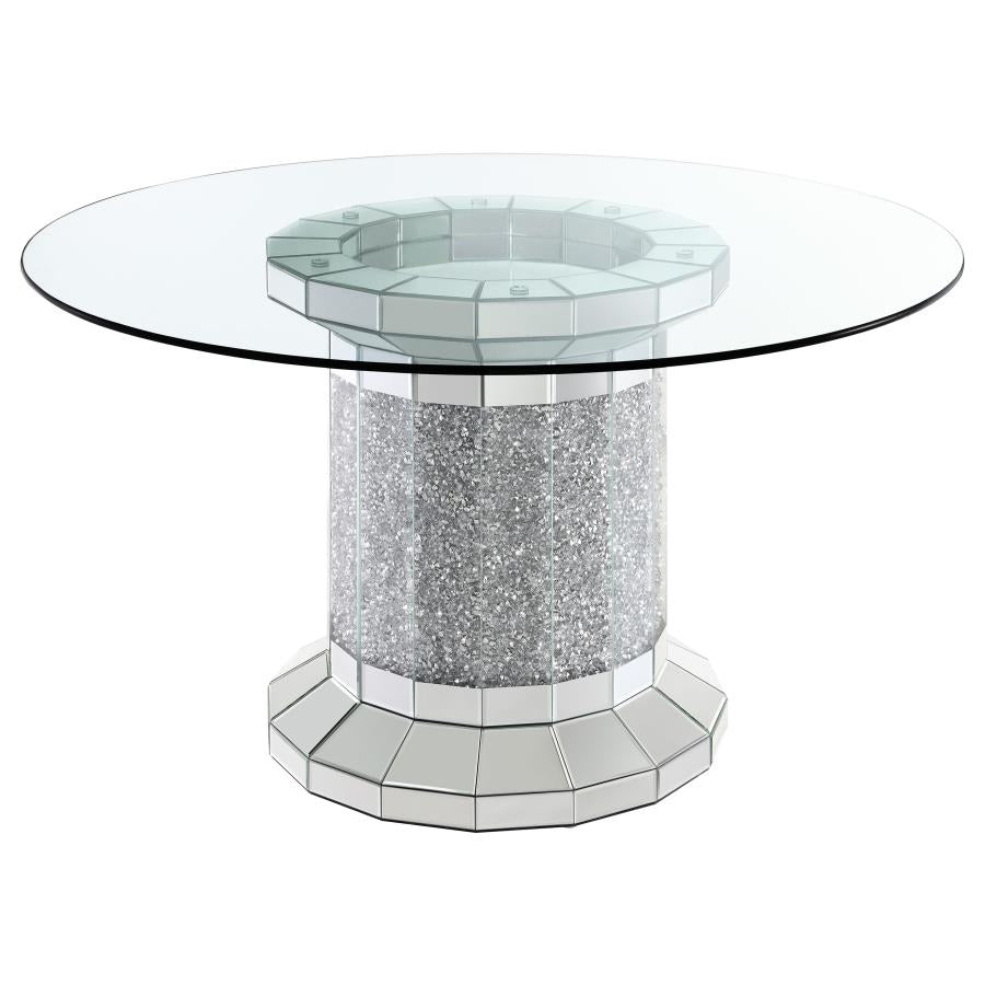 Ellie Cylinder Pedestal Glass Top Dining Table Mirror - (115551)