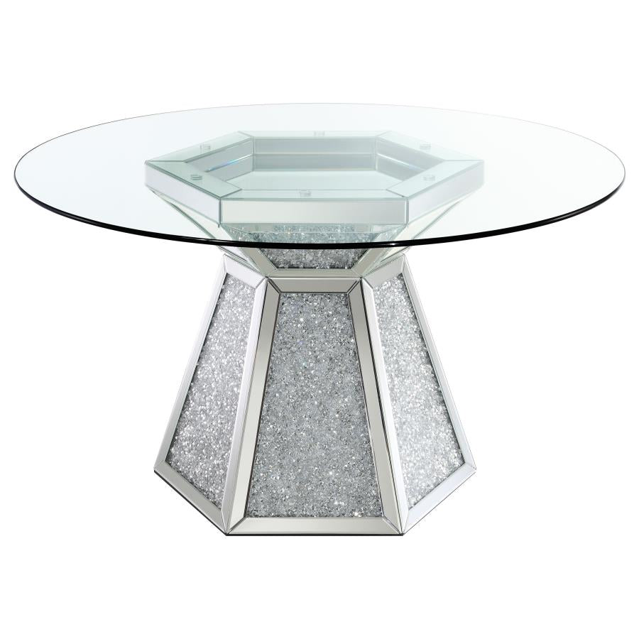 Quinn Hexagon Pedestal Glass Top Dining Table Mirror - (115561)