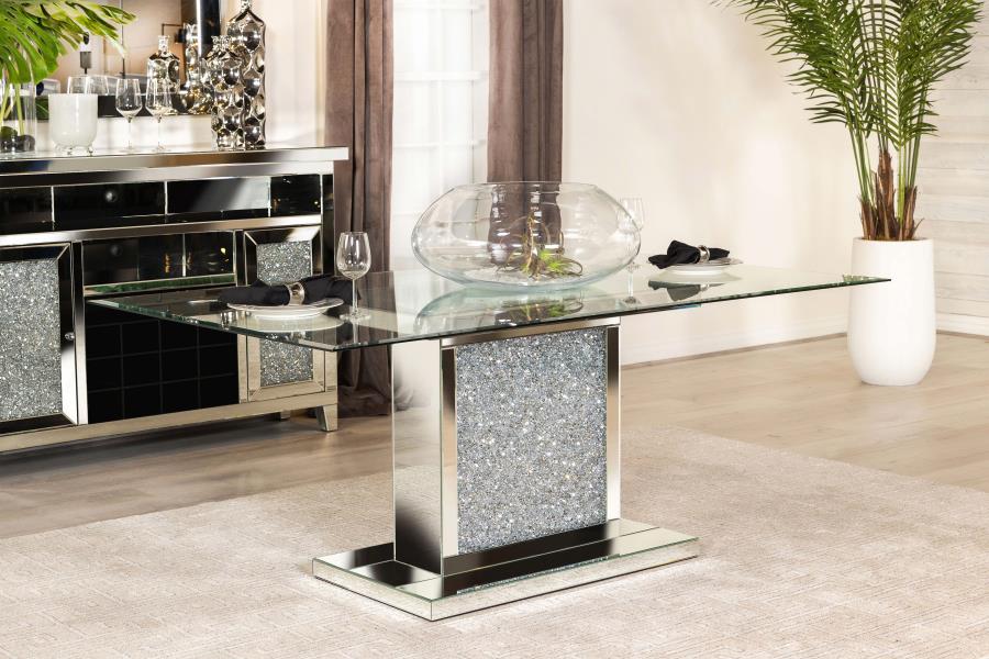 Marilyn Pedestal Rectangle Glass Top Dining Table Mirror - (115571N)