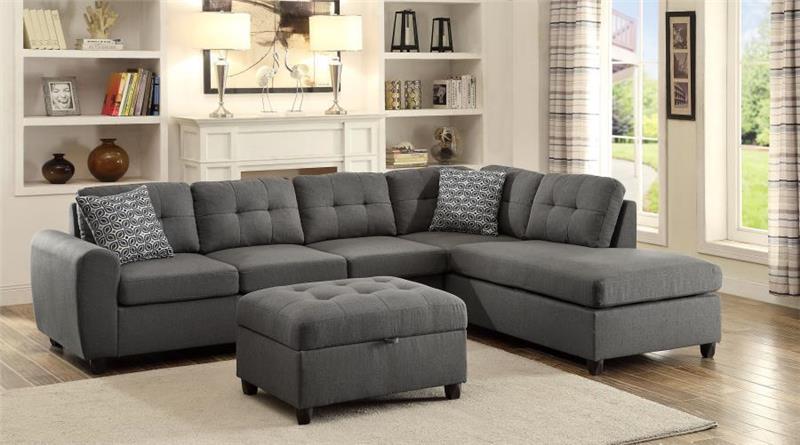 Stonenesse Upholstered Tufted Sectional With Storage Ottoman Grey - (500413S2)