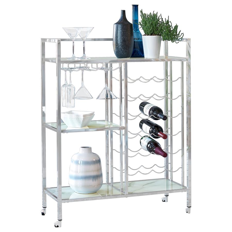Derion Glass Shelf Serving Cart With Casters Chrome - (181370)