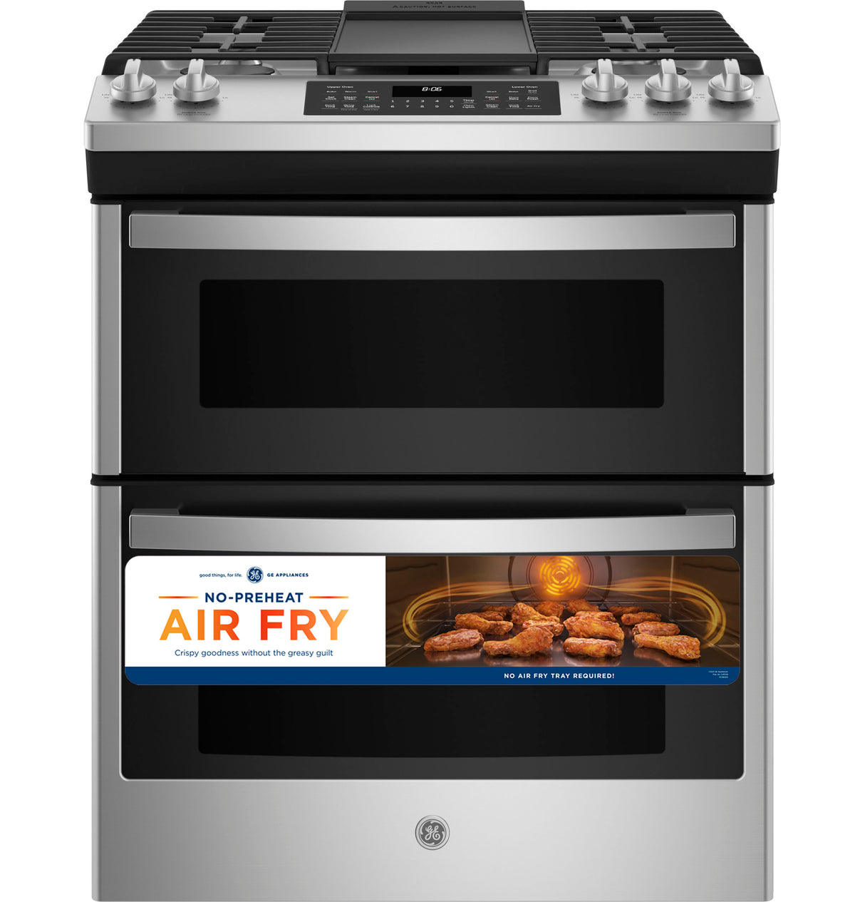 GE(R) 30" Slide-In Front Control Gas Double Oven Range - (JGSS86SPSS)