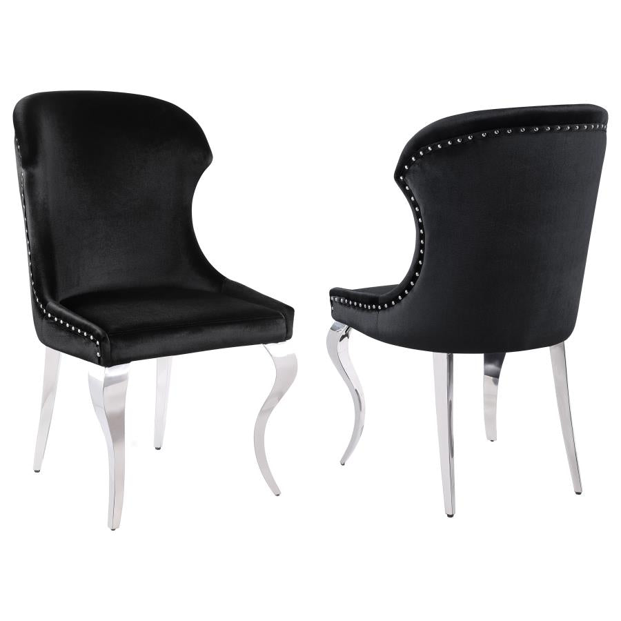 Cheyanne Upholstered Wingback Side Chair With Nailhead Trim Chrome and Black (set of 2) - (190742)