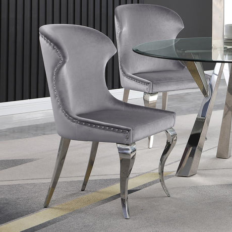 Cheyanne Upholstered Wingback Side Chair With Nailhead Trim Chrome and Grey (set of 2) - (190743)