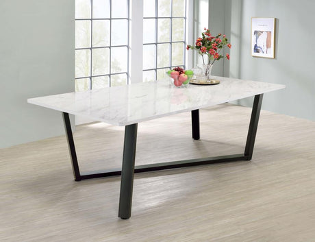 Mayer Rectangular Dining Table Faux White Marble and Gunmetal - (193781)