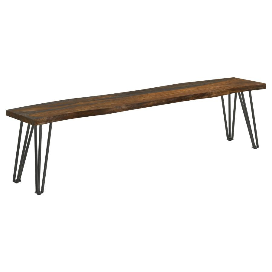 Neve Live-edge Dining Bench With Hairpin Legs Sheesham Grey and Gunmetal - (193863)
