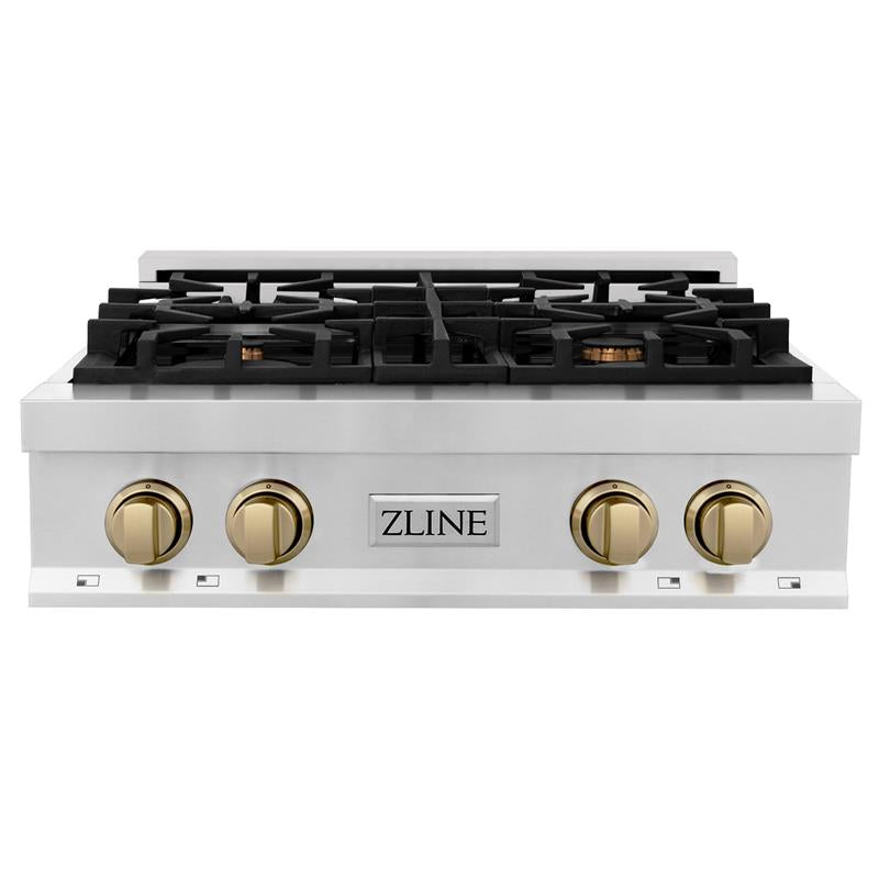 ZLINE Autograph Edition 30 in. Porcelain Rangetop with 4 Gas Burners in DuraSnow Stainless Steel with Accents (RTSZ-30) [Color: Champagne Bronze Accents] - (RTSZ30CB)