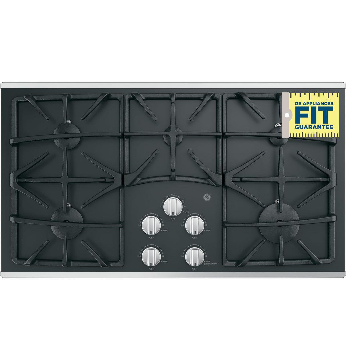 GE(R) 36" Built-In Gas on Glass Cooktop with 5 Burners and Dishwasher Safe Grates - (JGP5536SLSS)