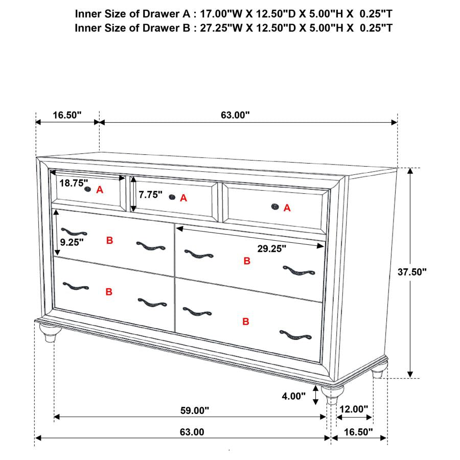 Barzini 7-drawer Rectangular Dresser Black - (200893)