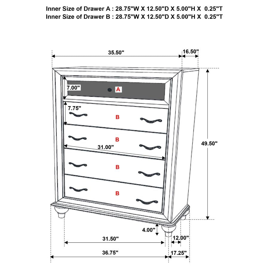 Barzini 5-drawer Rectangular Chest Black - (200895)