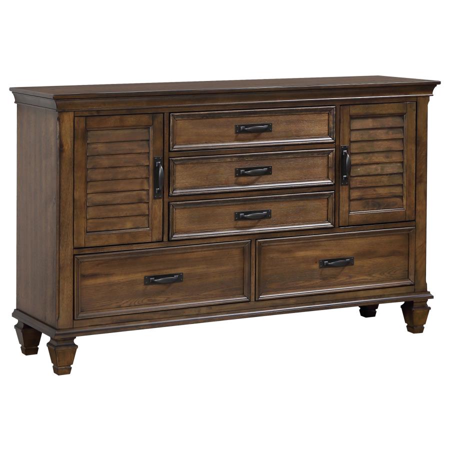 Franco 5-drawer Dresser With 2 Louvered Doors Burnished Oak - (200973)